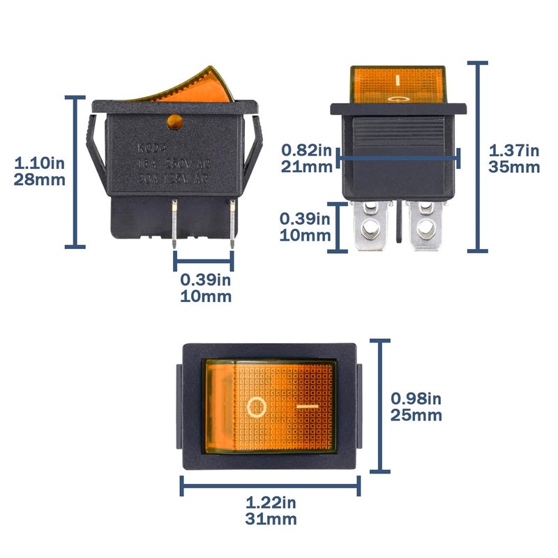 VEXUNGA 6pcs KCD4 Lighted Rocker Switch 20A 125V AC 16A 250V Yellow Light Illuminated Mini Boat Rocker Switch On Off 4 Pin 2 Position DPST Snap Toggle Switches for Car Marine - Image 2
